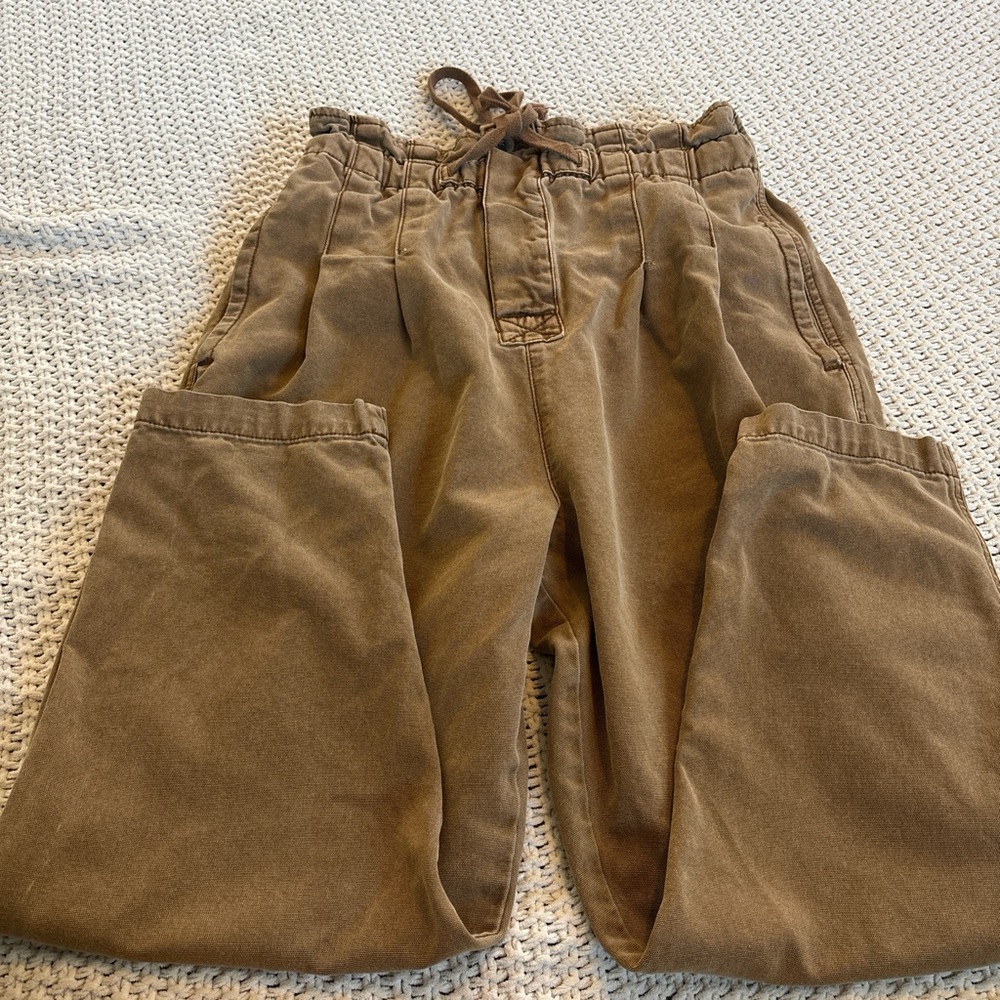 Free the people button fly ankle pleated pants/Brown high-waisted /drawstring /S - Picture 6 of 16